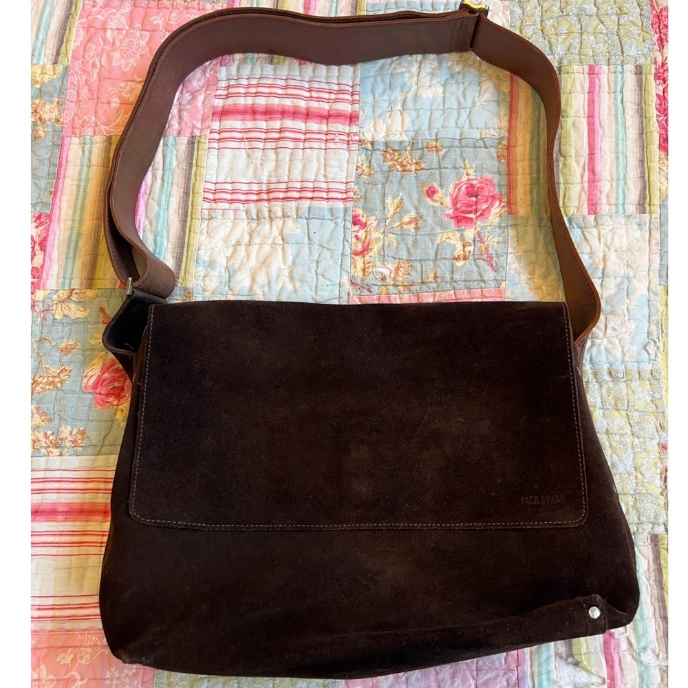 Jack Spade Suede Leather Large Messenger Bag Chocolate Brown